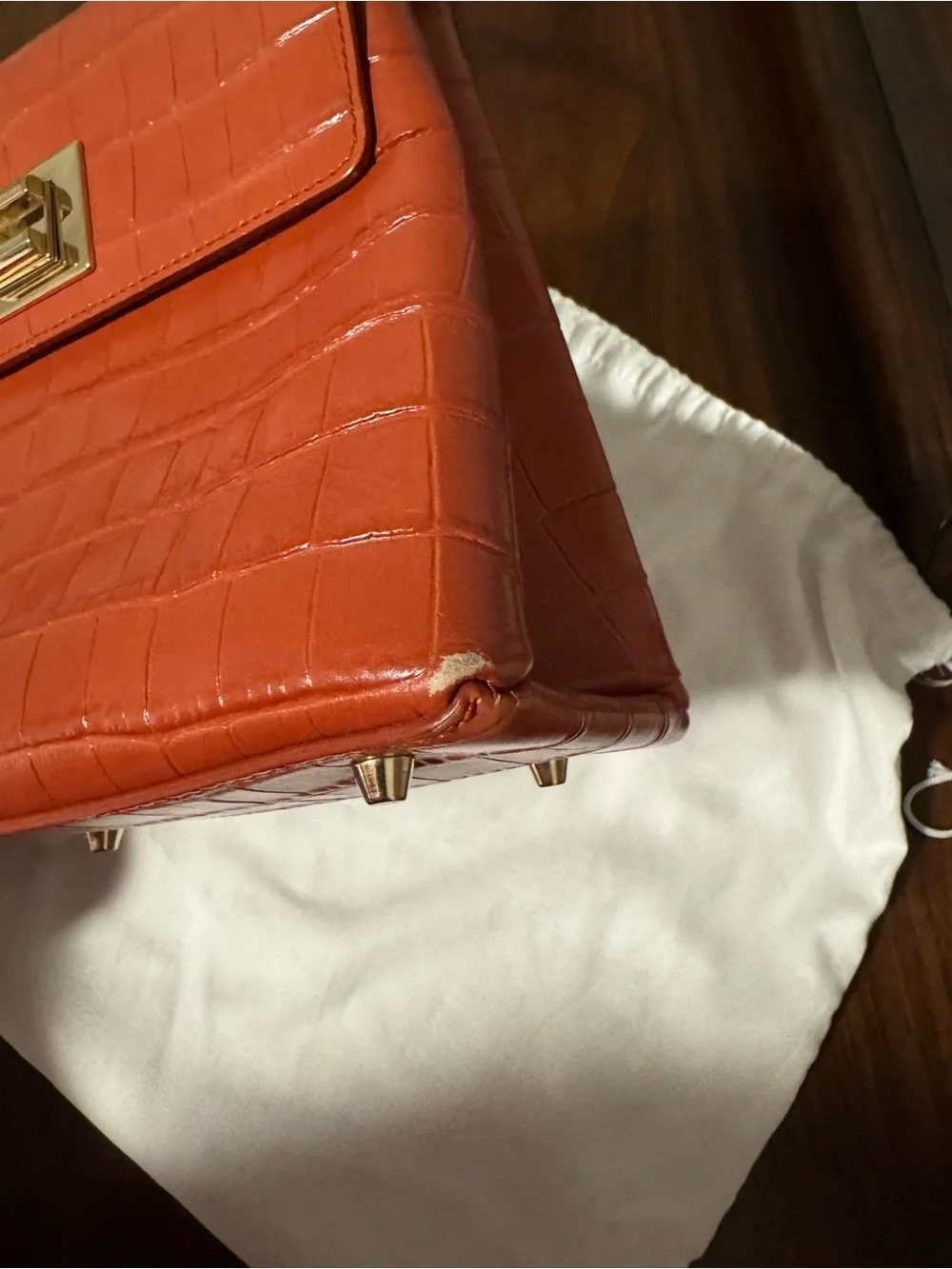 Furla 1927 Croc-Embossed Top Handle Crossbody in Coral